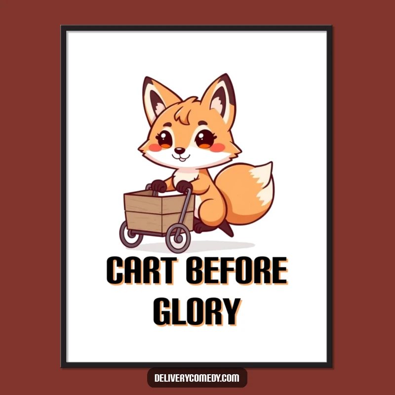 Funny Fox Cart Puller Poster: Whimsical Wall Art for the Determined