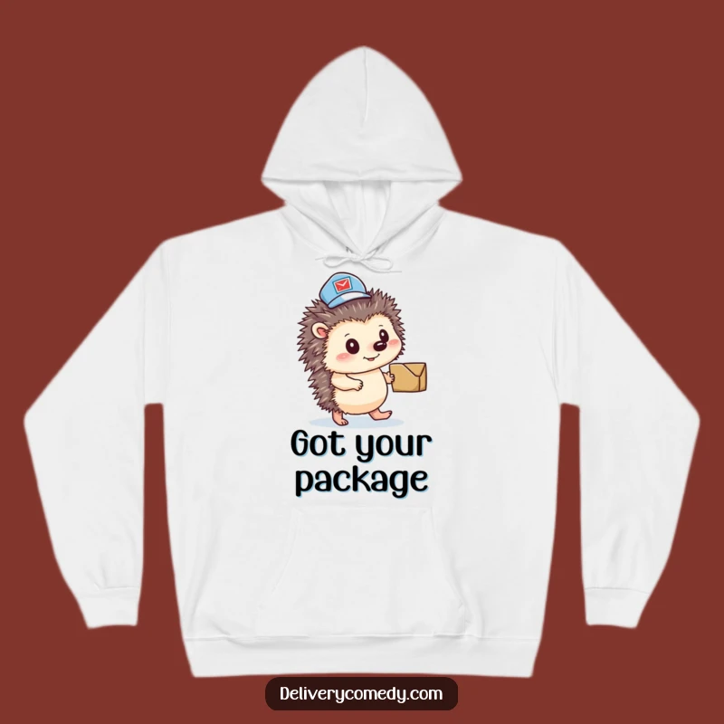 Funny Hedgehog Mail Carrier Hoodie: Cozy Warmth with a Determined Parcel Pusher Design