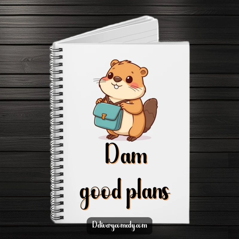 Funny beaver messenger bag notebook, featuring a diligent beaver with a messenger bag balancing a package.